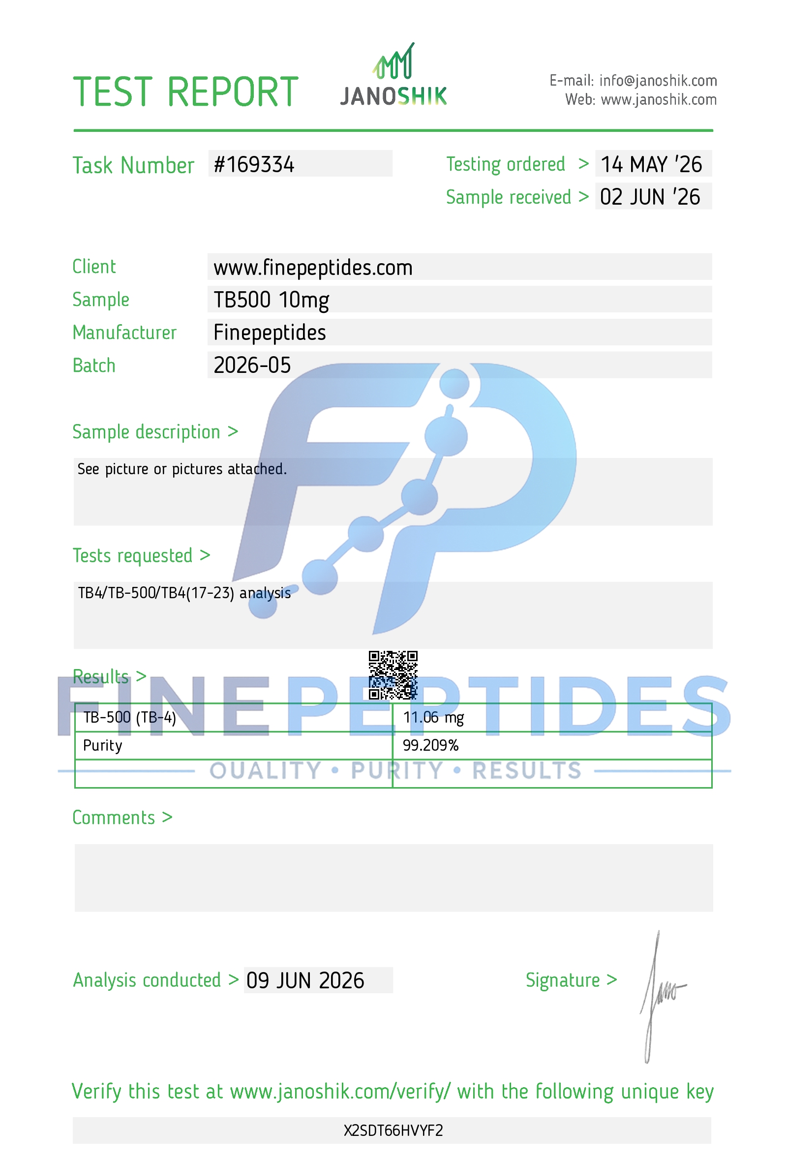 TB500 PEPTIDE finepeptides COA